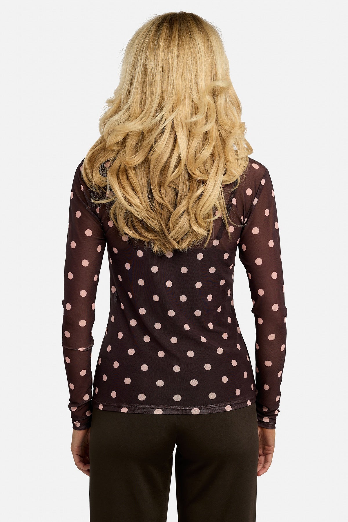 Liberté Plum Rose Big Dot Mesh Long Sleeve Top