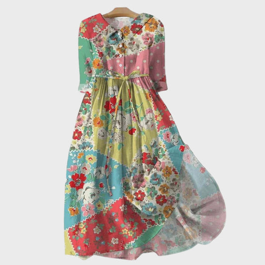 Patchwork šaty s květinovým vzorem v pestrých barvách