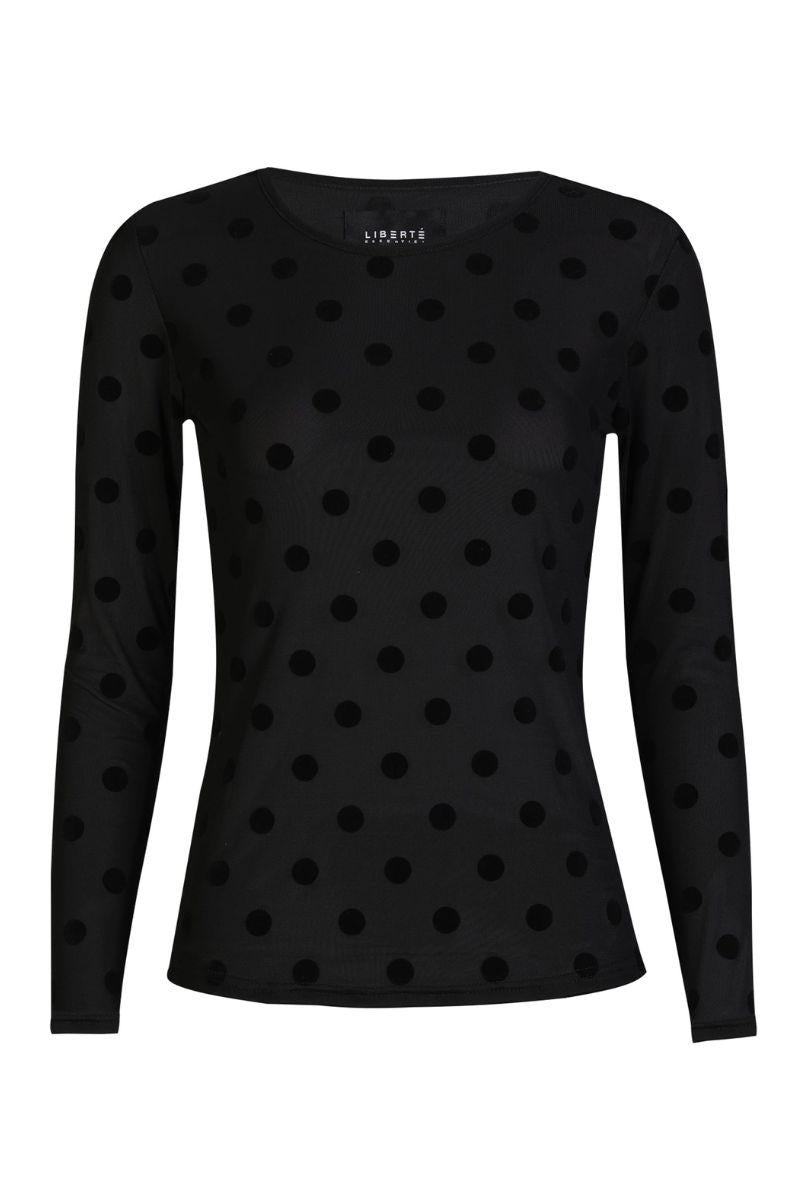 Mesh Long Sleeve Top | Black with Large Flock Dots | Blouse by Liberté