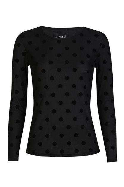 Mesh Long Sleeve Top | Black with Large Flock Dots | Blouse by Liberté