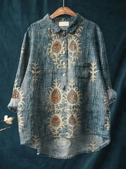 Diana - Vintage Etnická Košile s Květinovým Vzorem