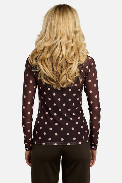 Liberté Plum Rose Big Dot Mesh Long Sleeve Top