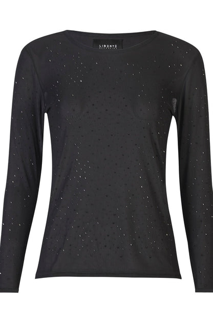 Černé Mřížkované LS Sparkle tričko s diamantovými puntíky | Blůza od Liberté