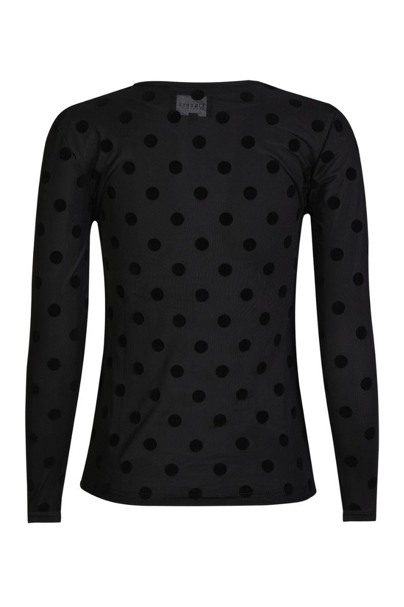 Mesh Long Sleeve Top | Black with Large Flock Dots | Blouse by Liberté