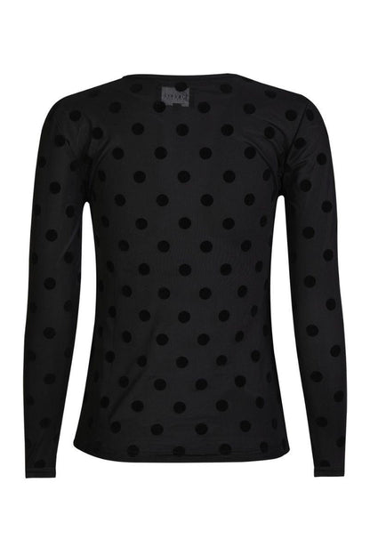 Mesh Long Sleeve Top | Black with Large Flock Dots | Blouse by Liberté