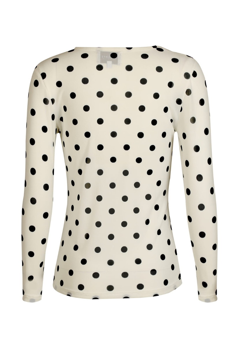 Mesh Long Sleeve Top | White with Black Polka Dots | Blouse by Liberté