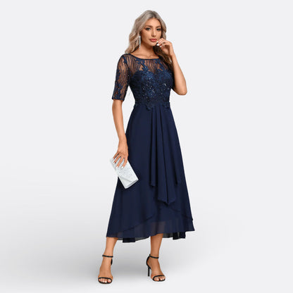 Mariana - Koronkowa Sukienka z Krótkimi Rękawami