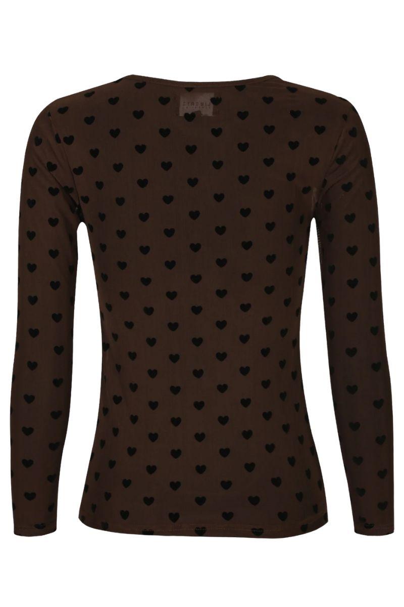 Mesh Long Sleeve T-Shirt | Dark Brown with Black Velvet Heart | Liberté Blouse