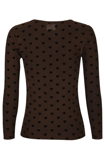 Mesh Long Sleeve T-Shirt | Dark Brown with Black Velvet Heart | Liberté Blouse