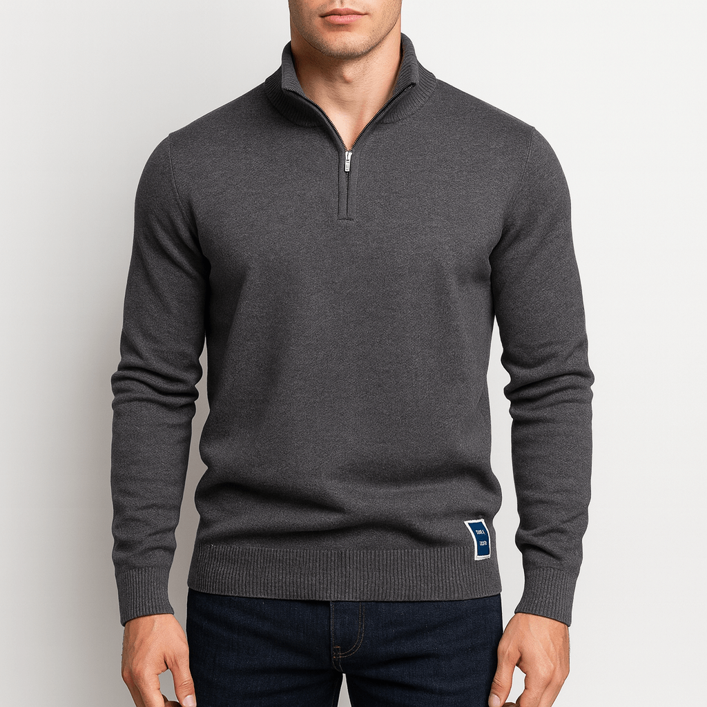Sweter z Kołnierzem i Zapięciem - Slim Fit