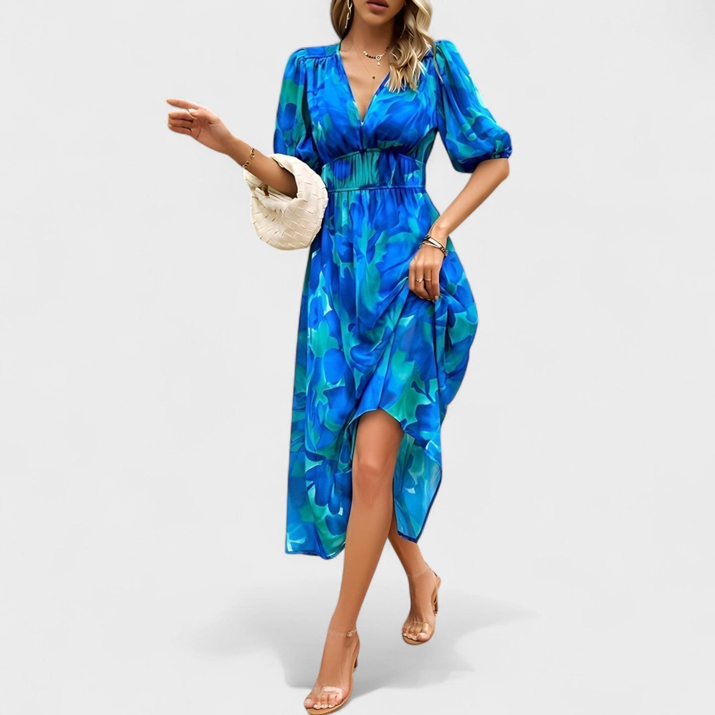 Clara - Stylové midi šaty s elegantním květinovým vzorem