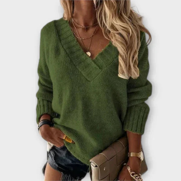 Carolina - Komfortowy Sweter z Dekoltem w Serek