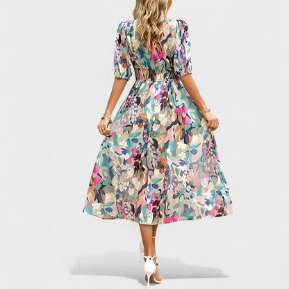 Clara - Stylové midi šaty s elegantním květinovým vzorem