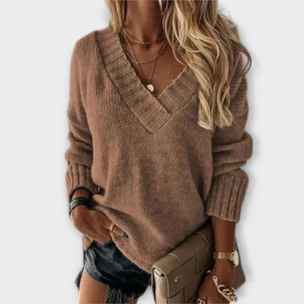 Carolina - Komfortowy Sweter z Dekoltem w Serek