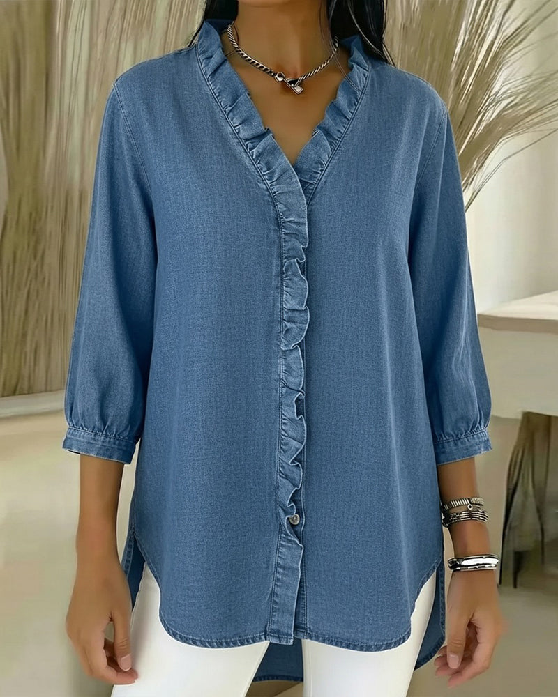 Elvari – Blusa elegante com detalhes em babados
