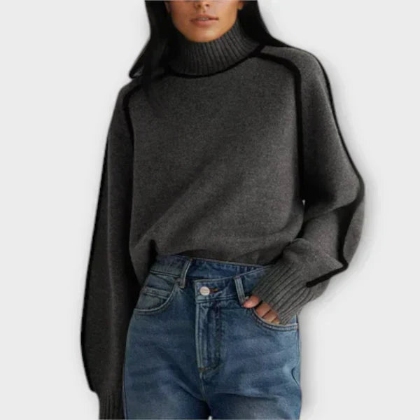 Emília - Stylowy Sweter z Wysokim Dekoltem