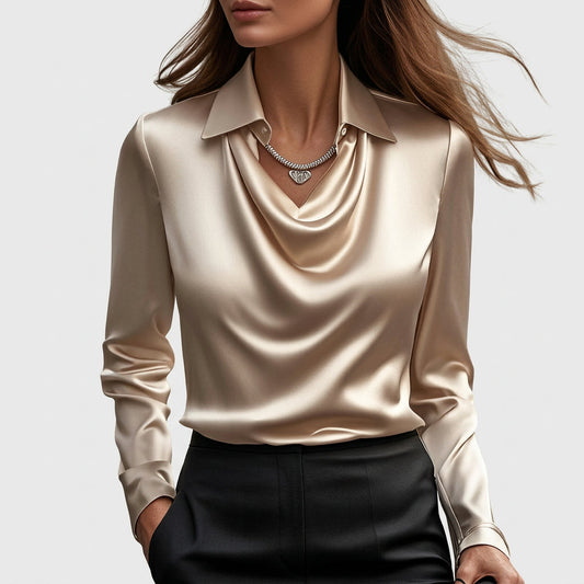 Inês - Elegancka Satynowa Bluzka z Subtelnym Dekoltem