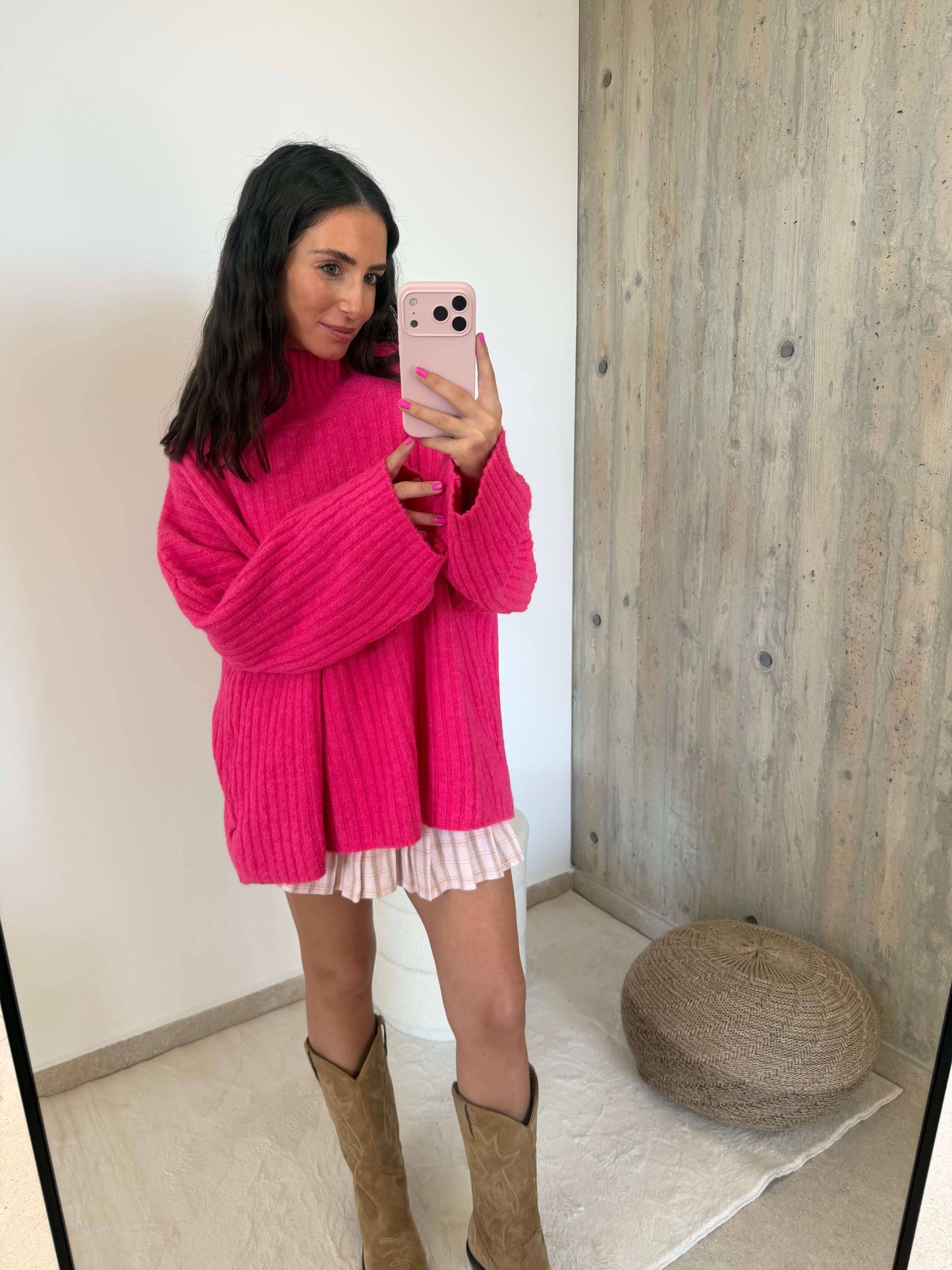 Pink Ribbed Knit Sweater