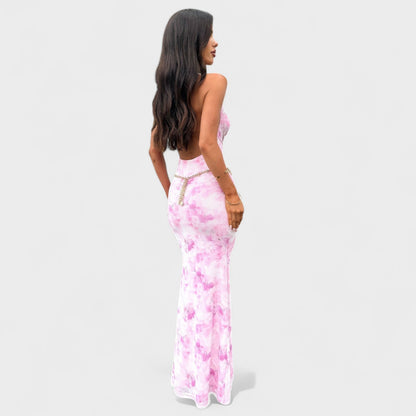 Mara - Růžové květinové šaty s elegantním designem
