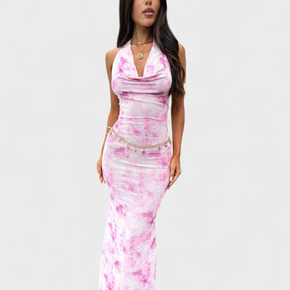 Mara - Růžové květinové šaty s elegantním designem
