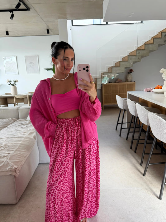 Růžová Leoprint Kalhoty s Kapsami