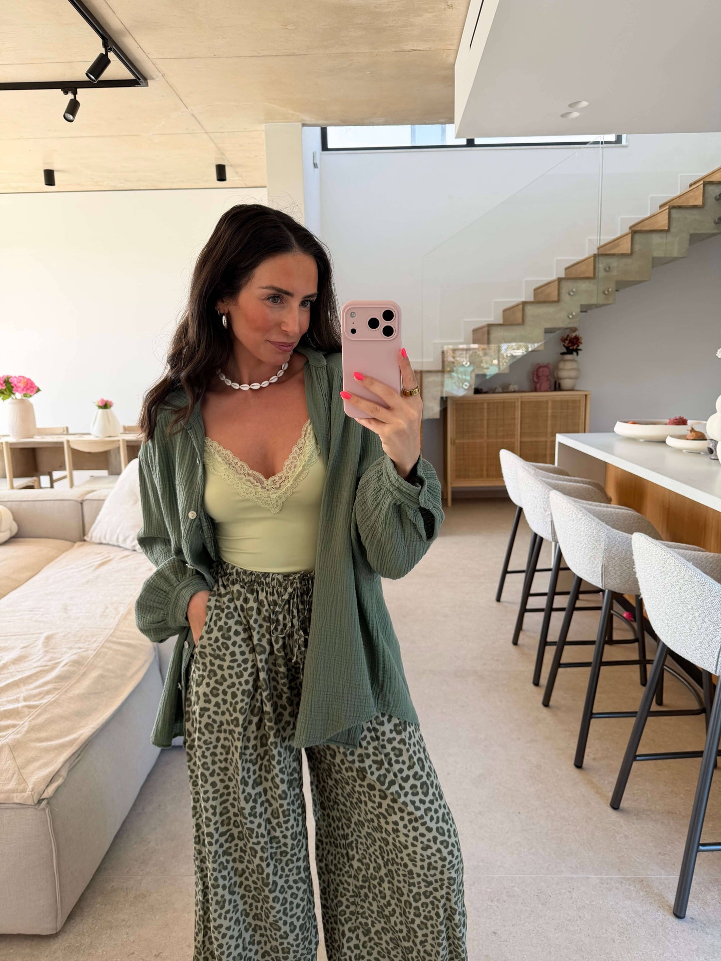 Khaki Leopard Print Bib Overalls